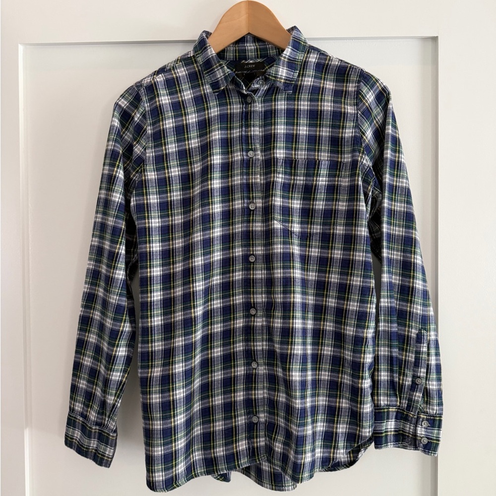 J. Crew Navy and Green Plaid Shirt